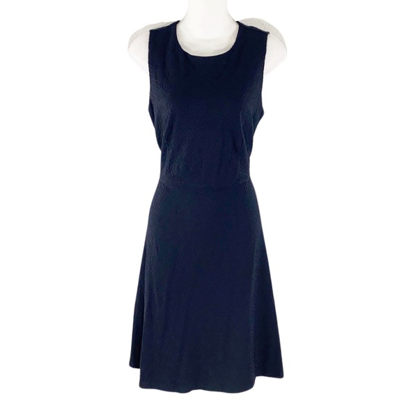 J. McLaughlin navy textured sleeveless flare dress